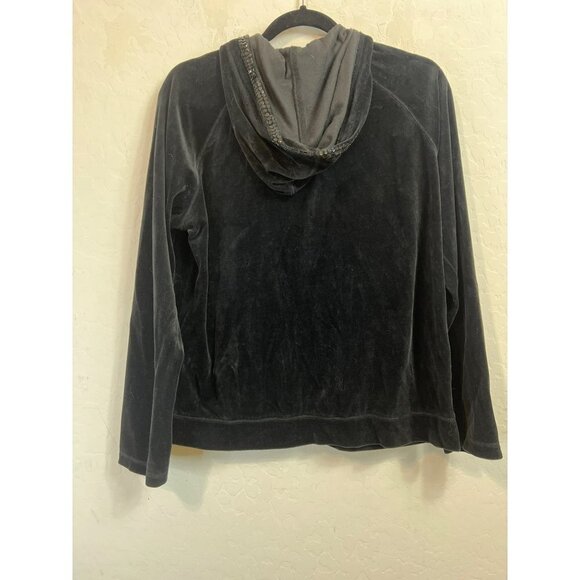 Chicos Sz 1 (US M US 8) Women Black Velour w Sequin Details Pockets Hoodie Sweat - Picture 4 of 4